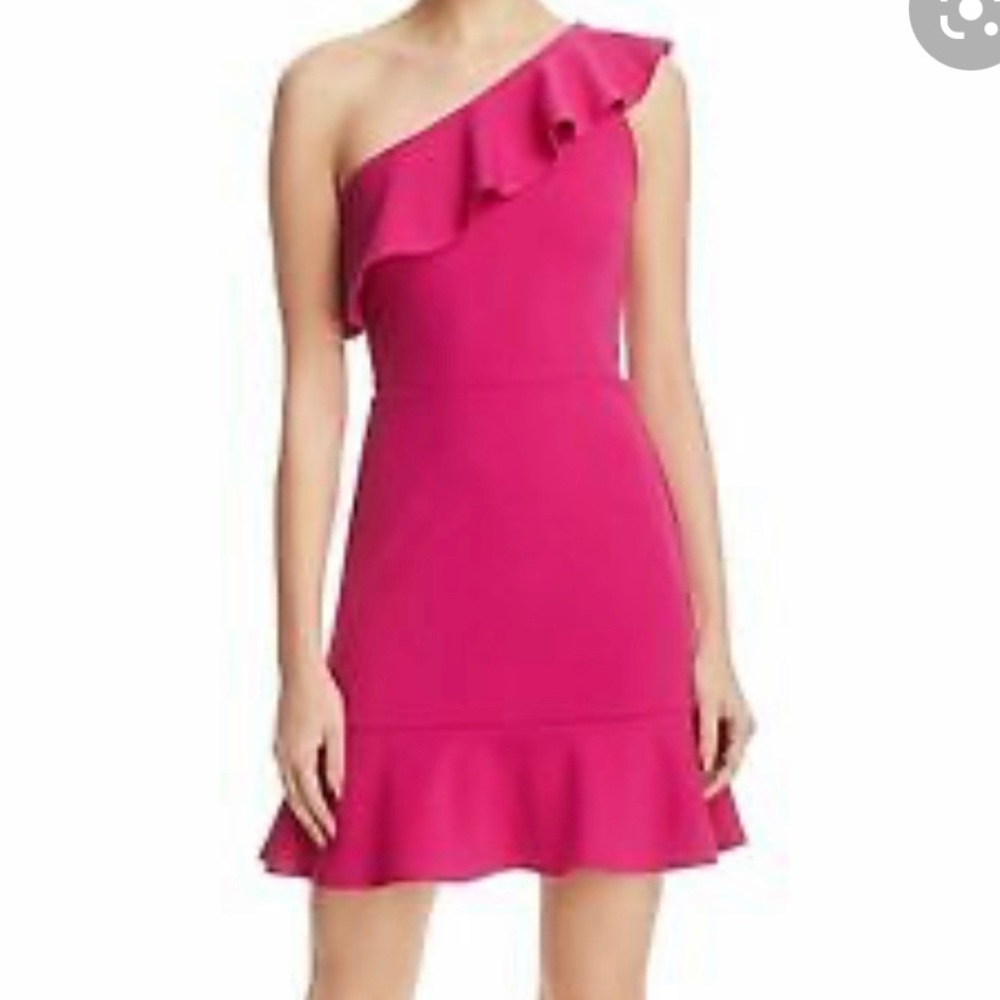 BLOOMINGDALES AQUA One Shoulder Ruffle Dress. Size Medium.